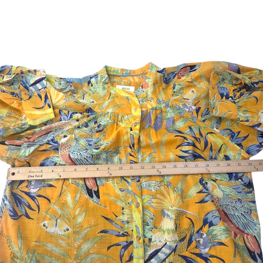 Maeve Anthropologie Tropical Bird Blouse Shirt Womens XS Yellow Parrots Button - Picture 5 of 10